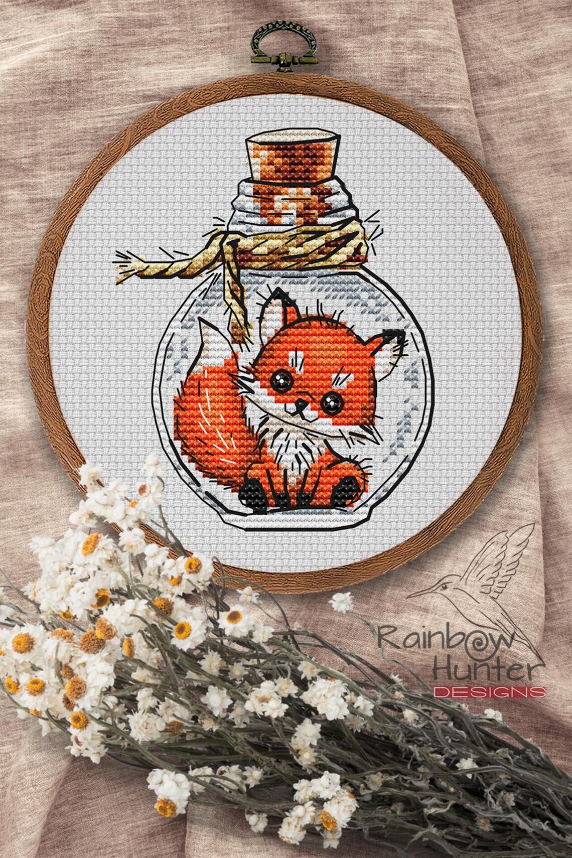 Fox Cross Stitch Bottle Cross Stitch Pattern PDF Animal Cross Stitch