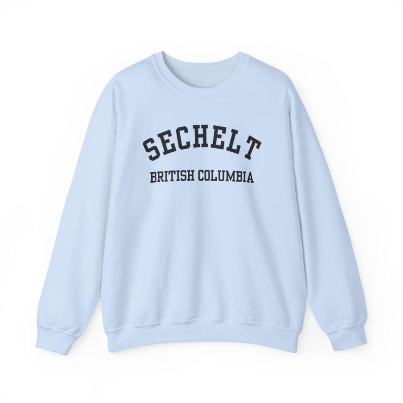 Sechelt, Columbia Británica (Sudadera unisex de cuello redondo de mezcla gruesa), recuerdo de Sunshine Coast, Columbia Británica, acogedor jersey costero (fuente negra) imagen 1