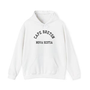 Cape Breton, Nova Scotia (Unisex Heavy Blend Hooded Sweatshirt) black font, Coastal Heritage, Island Pride, East Coast Comfort