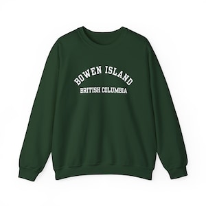 Bowen Island, British Columbia (Unisex Heavy Blend Crewneck Sweatshirt) West Coast BC Souvenir, Gulf Islands pnw Outdoor Wear - White Font