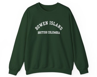 Bowen Island, British Columbia (Unisex Heavy Blend Crewneck Sweatshirt) West Coast BC Souvenir, Gulf Islands pnw Outdoor Wear - White Font