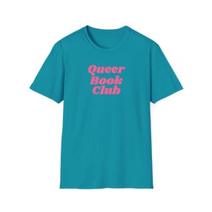 Queer Book Club T-Shirt - LGBTQIA+ Reader Shirt, Book Lover Pride Tee, Library & Literary Gift (Unisex Softstyle) - Pink Font