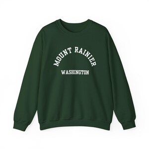 Mount Rainier, Washington (Unisex Heavy Blend Crewneck Sweatshirt) simple white font, Pacific Northwest Adventure, National Park Souvenir