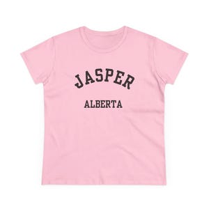 Jasper, Alberta (Women&#39;s Midweight Cotton Tee) National Park Ladies T-shirt, Canadian Rockies Souvenir - Simple Black Font