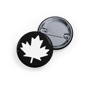White Maple Leaf (pin/button) Canada Canadian White-Black Patriotic Badge