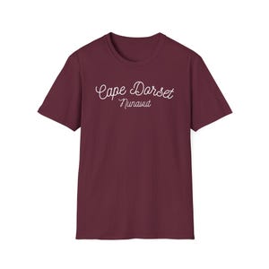 Cape Dorset, Nunavut (Unisex Softstyle T-Shirt) - white cursive font, Canadian North Arctic