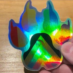Holographic Furry LGBTQIA+ Pride Paw Pad Sticker - Glossy iridescent Vinyl, Waterproof, Rainbow Die-Cut - Fursuiter fursona, holo shiny