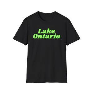 Lake Ontario - Simple neon green font (Unisex Softstyle T-Shirt) the Great Lakes of North America