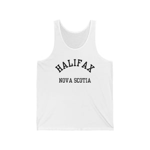 Halifax, Nova Scotia (Jersey Tank Top) black font, Atlantic Canada Sleeveless Shirt, Nova Scotia Summer Apparel, East Coast Gym Shirt