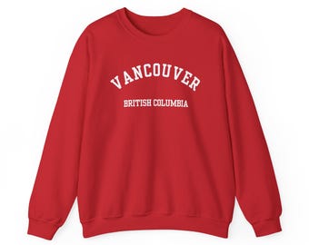 Vancouver, Columbia Británica (Sudadera unisex de cuello redondo de mezcla pesada) - fuente blanca sencilla, recuerdo urbano lluvioso de BC 604, camiseta del noroeste del Pacífico de Canadá