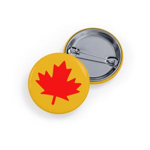 Red Maple Leaf (pin/button) Canada Canadian Red Patriotic Badge - Yellow Background