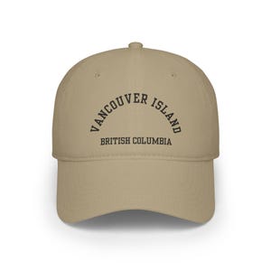 Vancouver Island, British Columbia - Black Font (Unisex Low Profile Baseball Cap/Hat) West Coast Canada Fishing Hat, BC Pacific Island