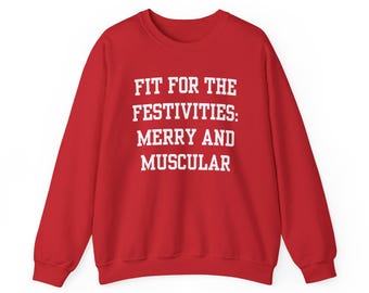 Fit für die Festlichkeiten - Merry & Muscular (Unisex Heavy Blend Crewneck Sweatshirt) weiße Schrift Weihnachten Winterferien Fitnessstudio / Work-Out-Fitness