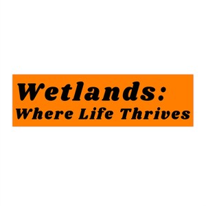 Wetlands: Where Life Thrives  - Bumper Sticker, 3 Sizes - Orange Bumper Decal for Nature, Marsh, Swamp & Bog Conservation