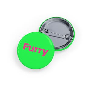 Furry (pin/button) Simple Pink Font on a Vibrant Green Background, furry fandom, Minimalist Furry Pride