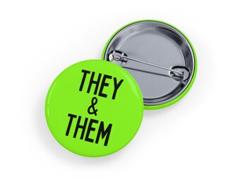 Pronombres "Ellos" y "Ellas" (pin/botón) - verde/lima, accesorio de identidad de género para el orgullo LGBTQ+, la inclusión y la autoexpresión.
