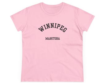 ウィニペグ、マニトバ州（レディースミッドウェイトコットンTシャツ）プレーリースーベニア - シンプルな黒のフォント