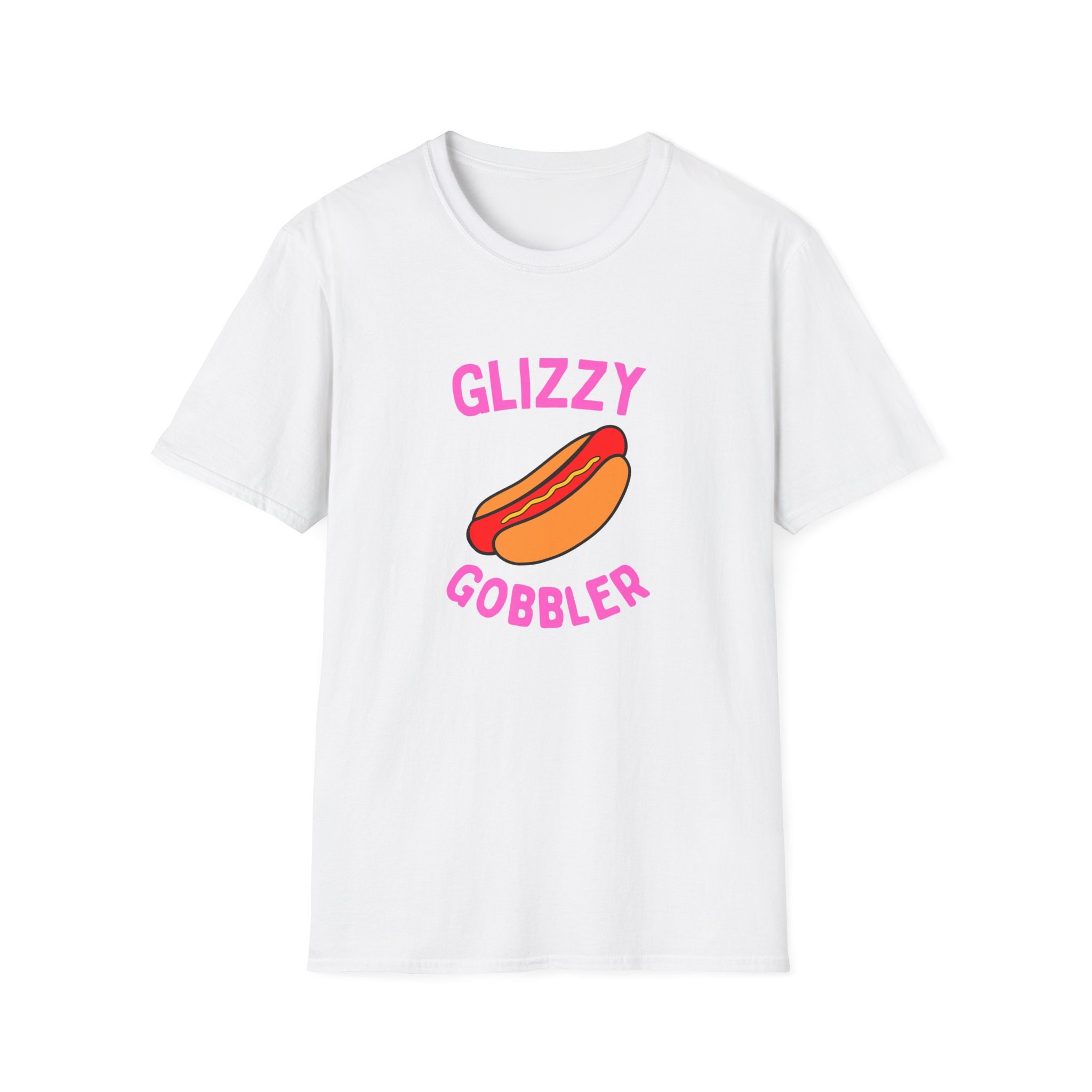 Glizzy Gobbler (Unisex Softstyle T-Shirt) - Simple Pink Font, hot dog lover