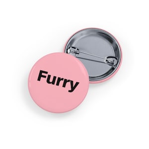Furry (round pin/button/badge) Simple Black Font - light soft pink, Minimalist Furry Pride