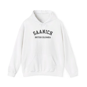 Saanich, British Columbia (Unisex Heavy Blend Hooded Sweatshirt) simple black font - BC Hoodie, Island Life Clothing, Canadian Gift Idea