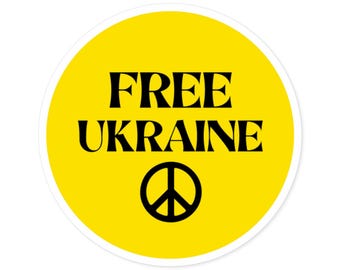 Free Ukraine (Round Stickers, Indoor\Outdoor) yellow, Ukrainian Sovereignty Sticker, Slava Ukraini