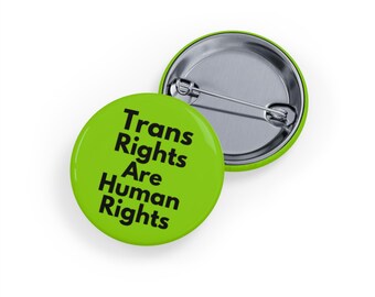 Trans Rights Are Human Rights (Trans Pride-pin/knop, 4 maten) - LGBTQIA+ Equality Badge, Trans Visibility & Ally Support Pin - slijmgroen