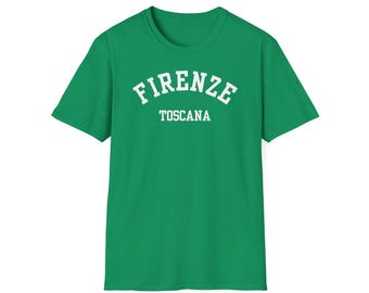Firenze, Toscano (unisex softstyle T-shirt) - eenvoudig wit lettertype, souvenir en reiscadeau Florence, Toscane, Italië