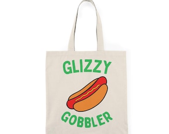 Glizzy Gobbler Tote Bag - Simple Green Font - Hotdog Fan, BBQ Foodie Meme, Funny Reusable Bag
