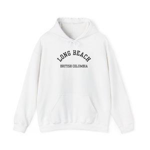 Long Beach, British Columbia (Unisex Heavy Blend Hooded Sweatshirt) Black Font, West Coast Canada Nature & Vancouver Island Surf Hoodie