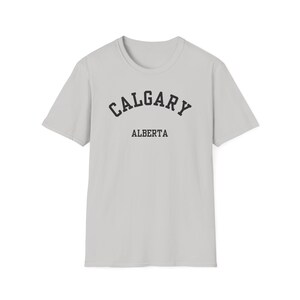 Calgary, Alberta (Unisex Softstyle T-Shirt) simple black font - Prairie City Pride, Albertan Canada Souvenir Tee, Stampede Style,