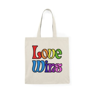 Love Wins (borsa tote naturale) / Borsa tote LGBT+ Pride per sostenitori LGBTQIA+, carattere arcobaleno, alleato gay