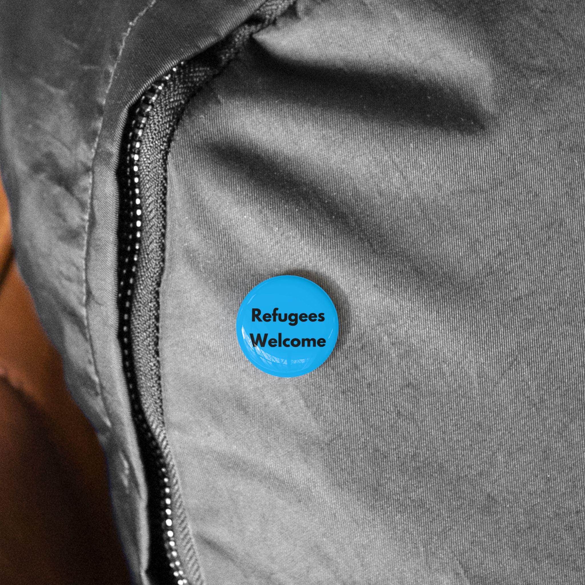 Spilla Button Refugees Welcome &ndash; Anti Tory Fascist, Human Rights, Woke Merch UK