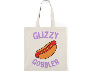 Glizzy Gobbler Tote Bag - Light purple font - hotdog, foodie, funny