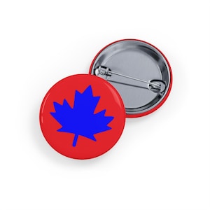 Blue Maple Leaf (pin/button) Canada Canadian Patriotic Badge, blue & red