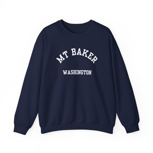 Mt Baker, Washington (Unisex Heavy Blend Crewneck Sweatshirt) white font, PNW Mountain Apparel, Pacific Northwest Adventure Gift, Souvenir