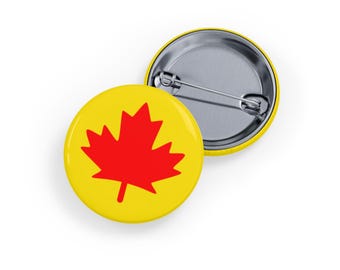 Red Maple Leaf (pin/button) Canada Canadian Red Patriotic Badge - Yellow Background