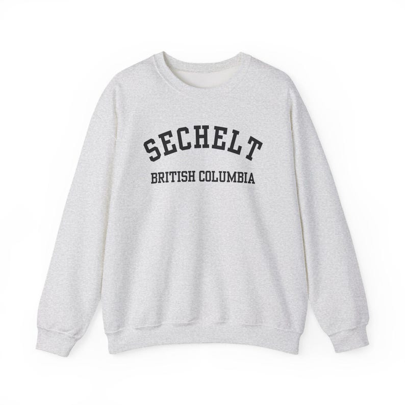 Sechelt, Columbia Británica (Sudadera unisex de cuello redondo de mezcla gruesa), recuerdo de Sunshine Coast, Columbia Británica, acogedor jersey costero (fuente negra) imagen 3