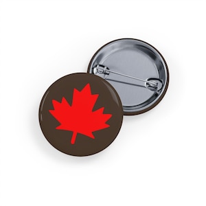 Red Maple Leaf (pin/button) Canada Canadian Red Patriotic Badge - dark brown Background