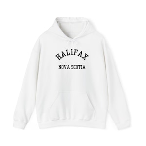 Halifax, Nova Scotia (Unisex Heavy Blend Hooded Sweatshirt) black font, Nova Scotia East Coast Souvenir, Cozy Atlantic Canada Hoodie