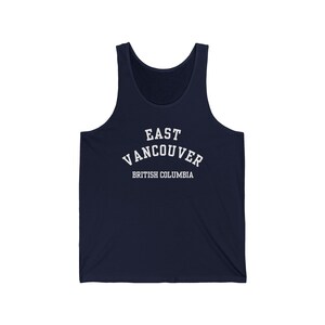 East Vancouver, Columbia Británica (camiseta sin mangas de Jersey): fuente blanca simple
