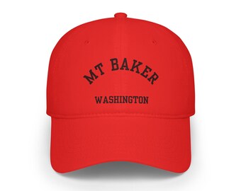 Gorra de béisbol de perfil bajo del Monte Baker, Washington, recuerdo del Noroeste del Pacífico - Letra negra
