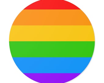 Klassischer 6-Farben Pride Flagge (runder Vinyl Aufkleber für Innen- und Außenbereich, 5 Größen) LGBTQ+ Gay 90's Regenbogen Aufkleber | LGBT+ LGBTQIA+