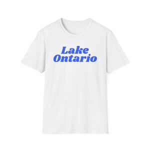 Lake Ontario - Simple Blue font (Unisex Softstyle T-Shirt) the Great Lakes of North America