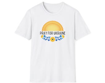 Pray for Ukraine - Unisex Softstyle T-Shirt - black font, Solidarity, Sovereignty, Ukrainian Culture, and Community Pride, perogy