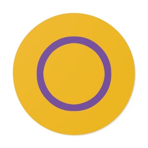 Intersex Pride Flag (Round Vinyl Sticker) LGBTQIA+ Gender Identity Decal, Yellow & Purple Symbol