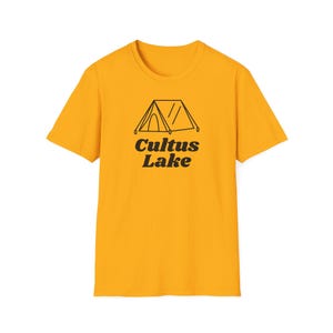 Cultus Lake - Tent  (Unisex Softstyle T-Shirt) black font, BC long weekend camping, tent, British Columbia Cultuslake