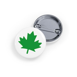 Green Maple Leaf (pin/button) Canada Canadian Patriotic Badge, Green & White