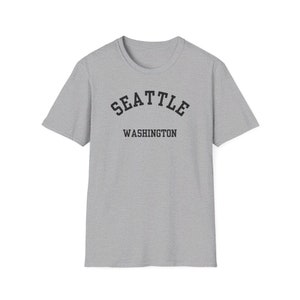 Seattle, Washington (Unisex Softstyle T-Shirt) black font, Pacific Northwest, PNW Souvenir, Rainy City, USA Travel Gift