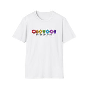 Osoyoos - Pride/Rainbow (Unisex Softstyle T-Shirt) LGBT lgbtqia Osoyoos, British Columbia - simple blocky font