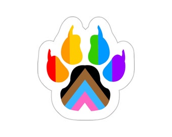 Furry LGBTQIA+ Pride Paw Flag Sticker - Vinyl Die-Cut Indoor/Outdoor LGBTQ+ Furry Pride Decal, Anthro Paw Pad, Queer Furry Merchandise